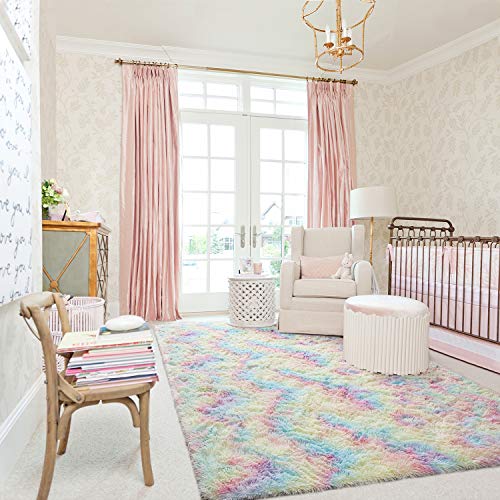 AROGAN Soft Rainbow Area Rugs for Girls Room 5x8 Feet, Fluffy Girls Bedroom Rugs, Princess Rug, Cute Colorful Carpet for Kids Teens Nursery Toddler, Pink - Image 4