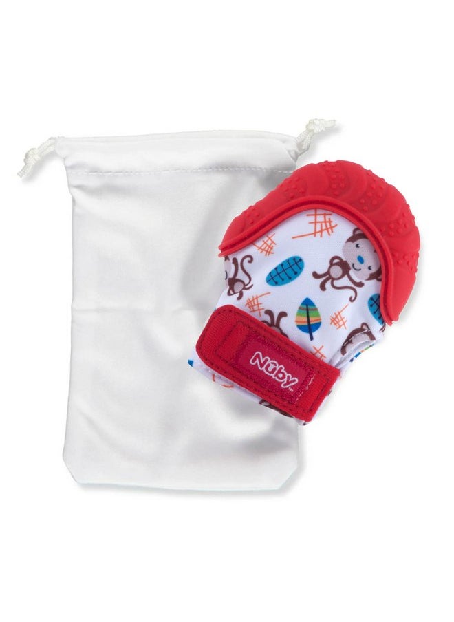 Nuby - Nuby Soothing Teething Mitten with Hygienic Travel Bag, Red Monkey, 1 Count (Pack of 1) - Image 1