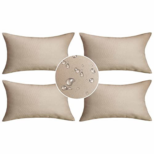 Demetex Outdoor Pillow Covers 12x20 Waterproof Lumbar Throw Pillows Rectangle Beige Pillow Cases for Patio Couch Set of 4 12 x 20 Inch Beige