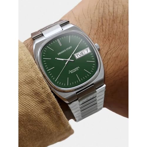 SWADESI STUFF Analog Day & Date Stainless Steel Watch for Men (Green) - Image 5