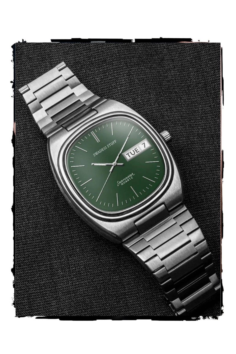 SWADESI STUFF Analog Day & Date Stainless Steel Watch for Men (Green) - Image 1