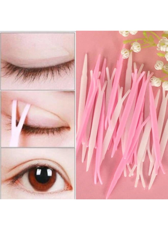 lasenersm 100 Pieces 2.87 Inch Eyelids Tape Forks Double Eyelid Tape Forks Plastic Double Eyelid Soft Stick Eyelid Sticker Tape Aid Paste Y Clip Fork Rods Eyelid Makeup Accessories, White - Image 3