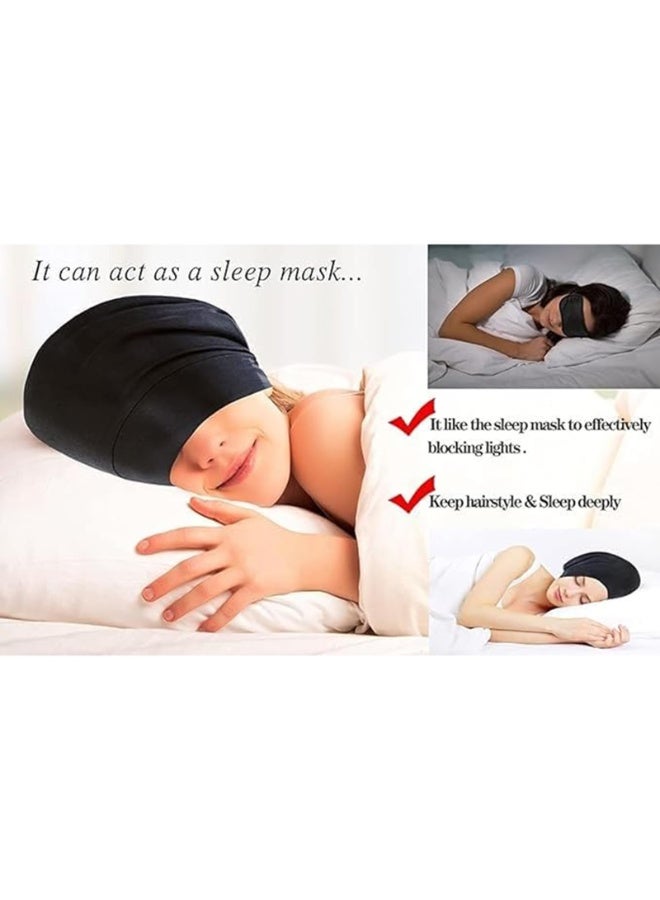 Unisex Satin Lined Sleep Cap, Black Adjustable Cotton Bonnet for Hair Protection - Image 5