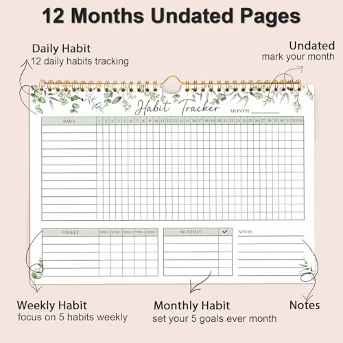 PIOOJK Habit Tracker Calendar12 Months Undated Daily Weekly Goal and Habit Tracker Journal Planner with Spiral Binding Boost Productivity Tool and Workout Calendar 11785 - Image 3