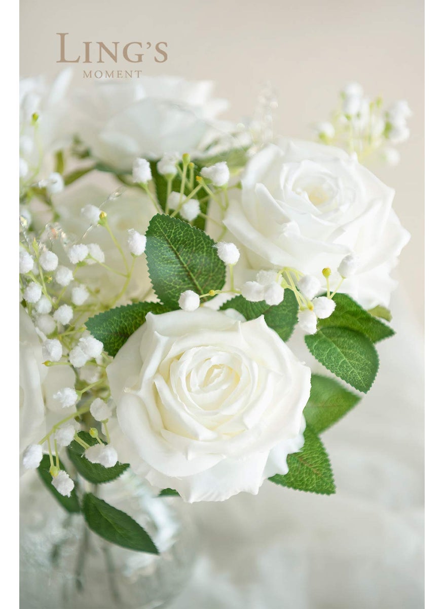 Ling's moment Ling's Moment Artificial Flowers 16pcs Ivory Silk Roses with Stems  3.5"" Fake Vendela Roses Bulk for DIY Wedding Bouquets Centerpieces Party Baby Shower Home Decoration  - Image 3
