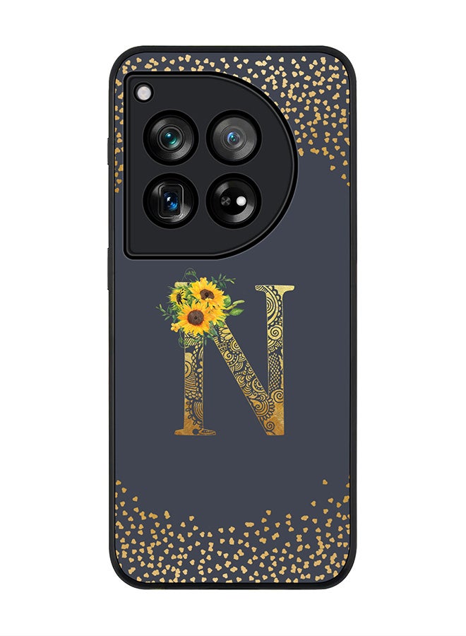 Stylizedd Rugged Black edge case for OnePlus 12R / OnePlus Ace 3 5G, Slim fit Soft Cover - Custom Monogram Initial Letter Floral Pattern Alphabet - N (Grey) - Image 1