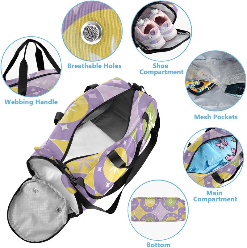Pastel Purple Shapes Duffel Gym Bags with Shoes Compartment Multifunctional Kids Overnight Duffel Bag for Travel Sports Weekender - Image 4