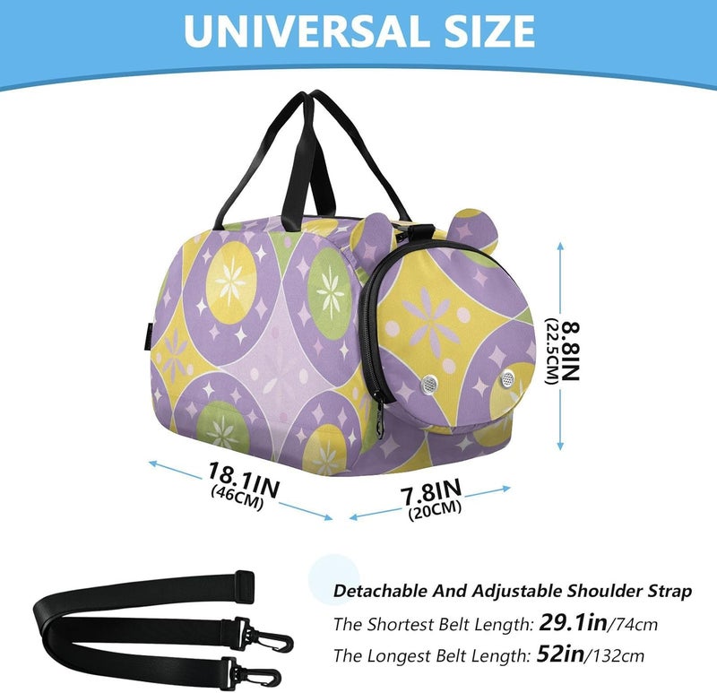 Pastel Purple Shapes Duffel Gym Bags with Shoes Compartment Multifunctional Kids Overnight Duffel Bag for Travel Sports Weekender - Image 3