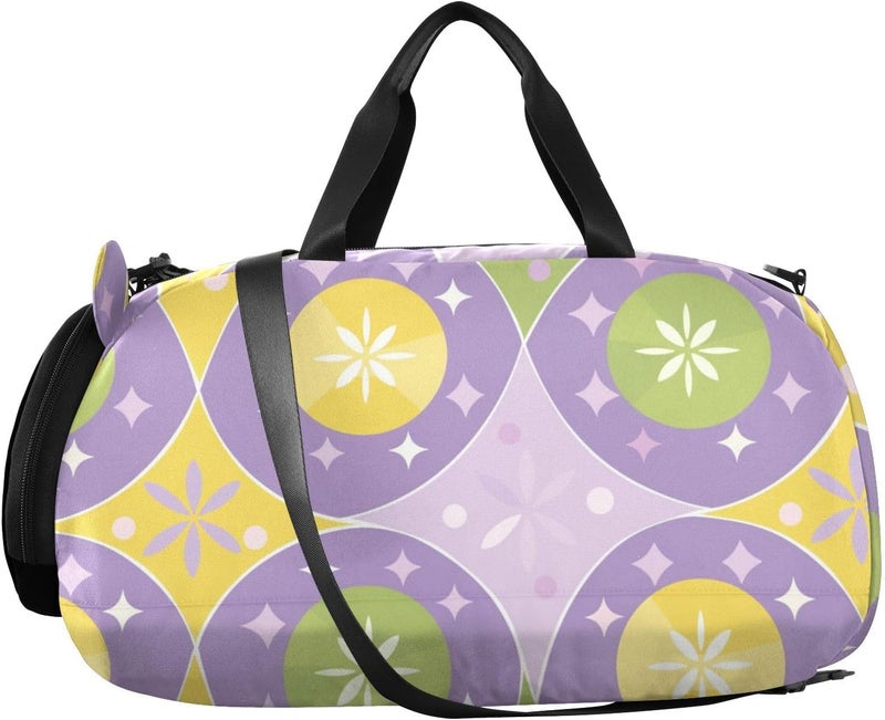 Pastel Purple Shapes Duffel Gym Bags with Shoes Compartment Multifunctional Kids Overnight Duffel Bag for Travel Sports Weekender - Image 2