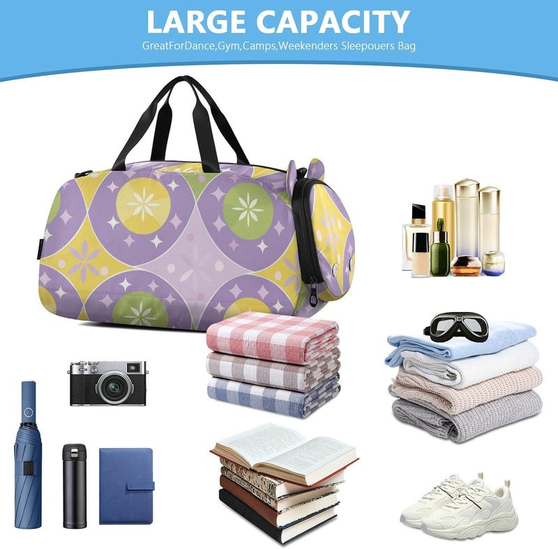 Pastel Purple Shapes Duffel Gym Bags with Shoes Compartment Multifunctional Kids Overnight Duffel Bag for Travel Sports Weekender - Image 5