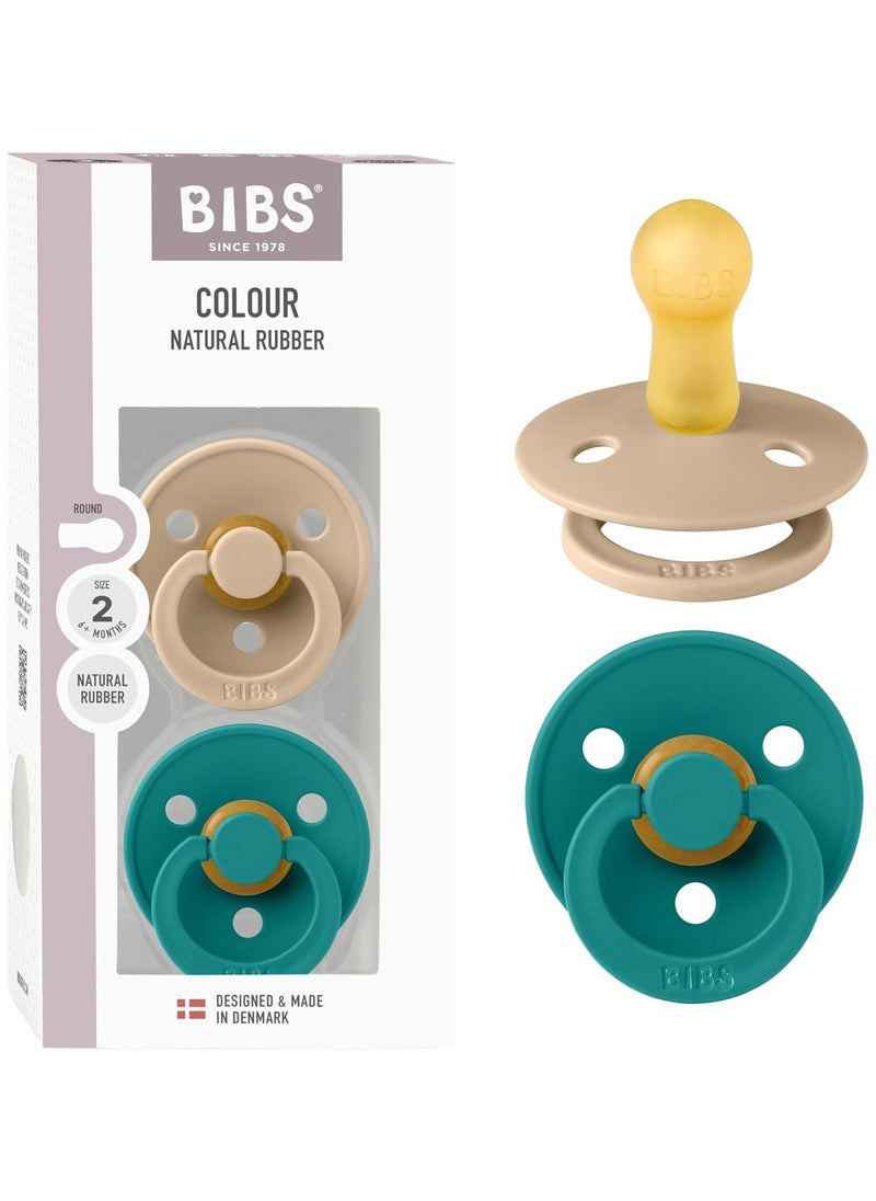 BIBS Pacifier Colour 2 PACK Round Nipple Latex Size 2 (6-18 months) Taupe/Scuba  - Image 1