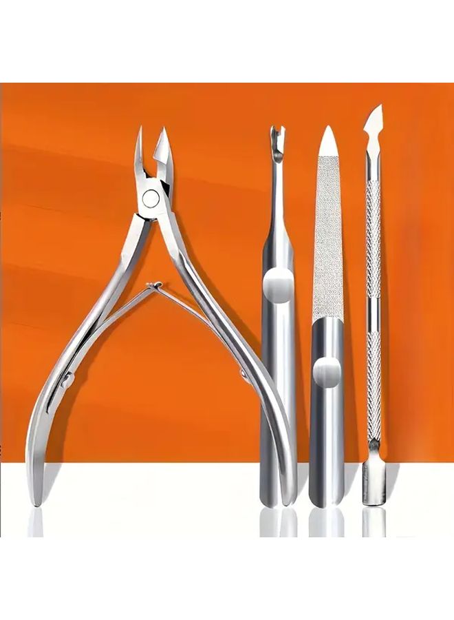 4Pcs Stainless Steel Nail Cutter Set With Cuticle Scissors Steel Pusher And Protective Cover - Image 2