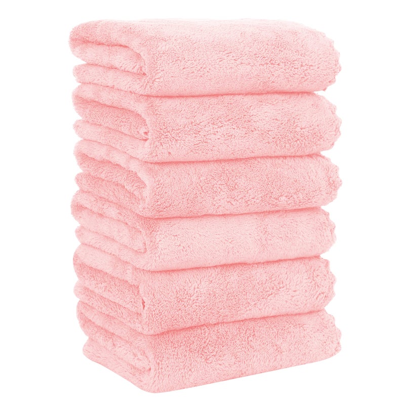 MOONQUEEN 6 Pack Premium Hand Towels  Quick Drying  Microfiber Coral Velvet Highly Absorbent Towels  Multipurpose Use as Hotel Bathroom Shower Spa Hand Towel 16 x 28 inches Pink