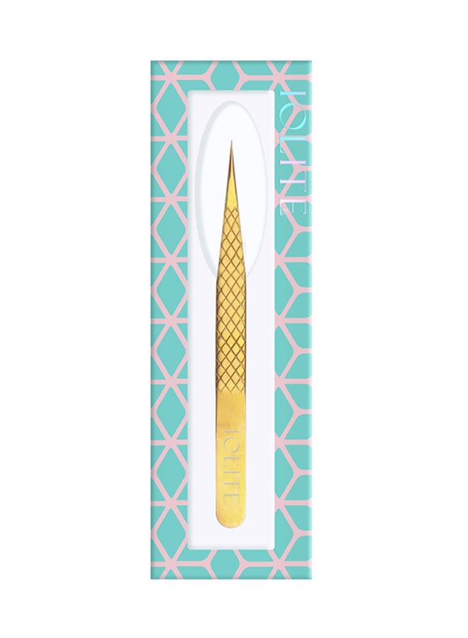 IOLITE Firm Tweezers For Eyelash Grafting Eye Lashes Extension Tool Straight Gold Coated - Image 1