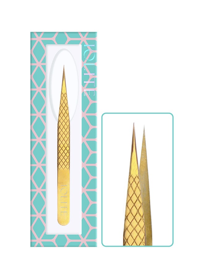 IOLITE Firm Tweezers For Eyelash Grafting Eye Lashes Extension Tool Straight Gold Coated - Image 2