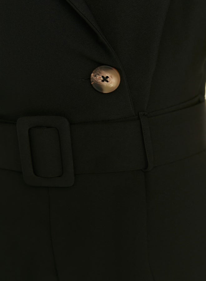 trendyol Black Belted Curvature Collar Mini Woven Jumpsuit - Image 2