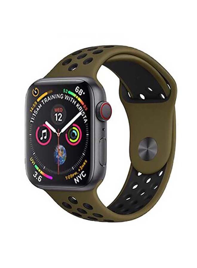 NIBEMINENT Breathable Silicone Sports Replacement Band for Apple Watch Series 4/5/6/7/SE 42/44/45mm Olive Flak / Black