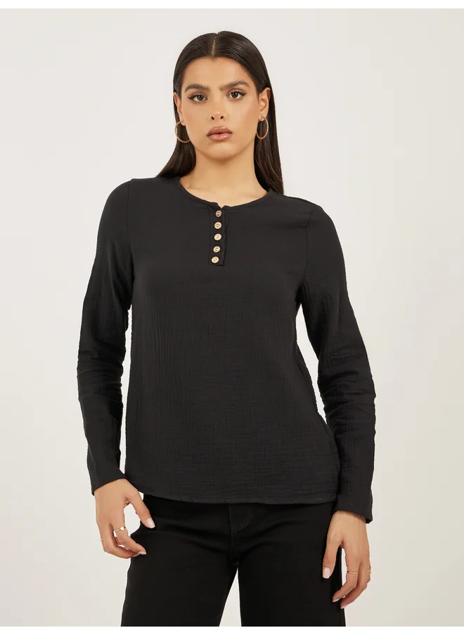 Take Two Take Two Women Solid Half Button Front Top