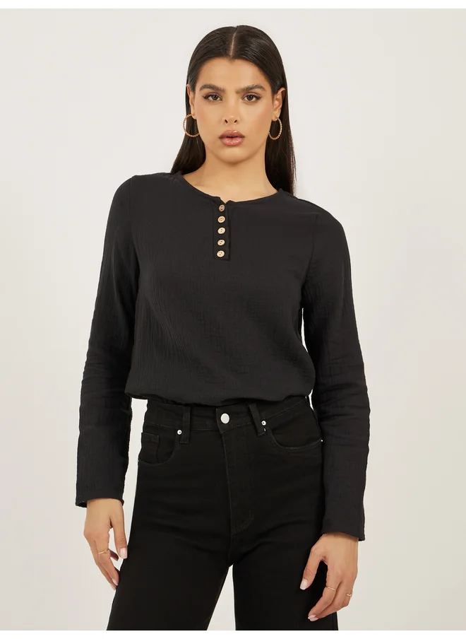 Take Two Take Two Women Solid Half Button Front Top