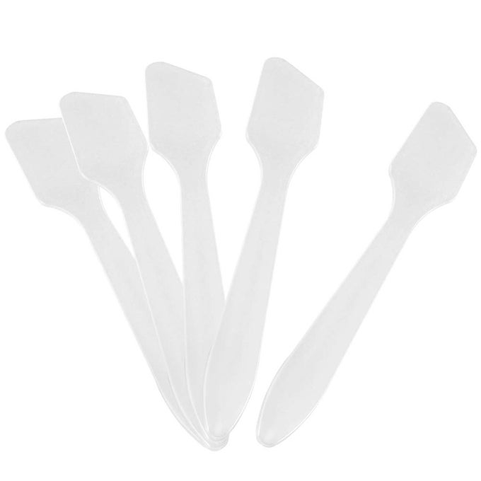 100PCS DISPOSABLE MAKEUP SPATULA 32 INCH PLASTIC COSMETIC SPATULA CLEAR CREAM MIXING TOOLS FOR DIY SKINCARE WEDDING FAVOR SALON USE