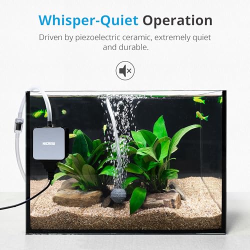 NICREW Nano Silent Aquarium Air Pump Black, Aquarium Aerator with Accessories for Up to 10 Gallon Fish Tank, Super Quiet, 0.3 L/min, 1.5 Watts - Image 2