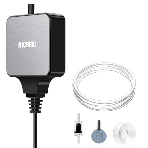 NICREW Nano Silent Aquarium Air Pump Black, Aquarium Aerator with Accessories for Up to 10 Gallon Fish Tank, Super Quiet, 0.3 L/min, 1.5 Watts - Image 1