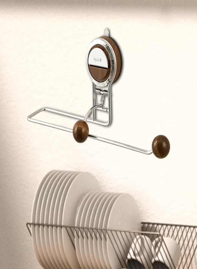 MUGATH Stainless Steel Paper Towel Holder Wall Mounted, No Drill Sticky Installation, Walnut Finish Roll Stand for Kitchen & Pantry - Image 2