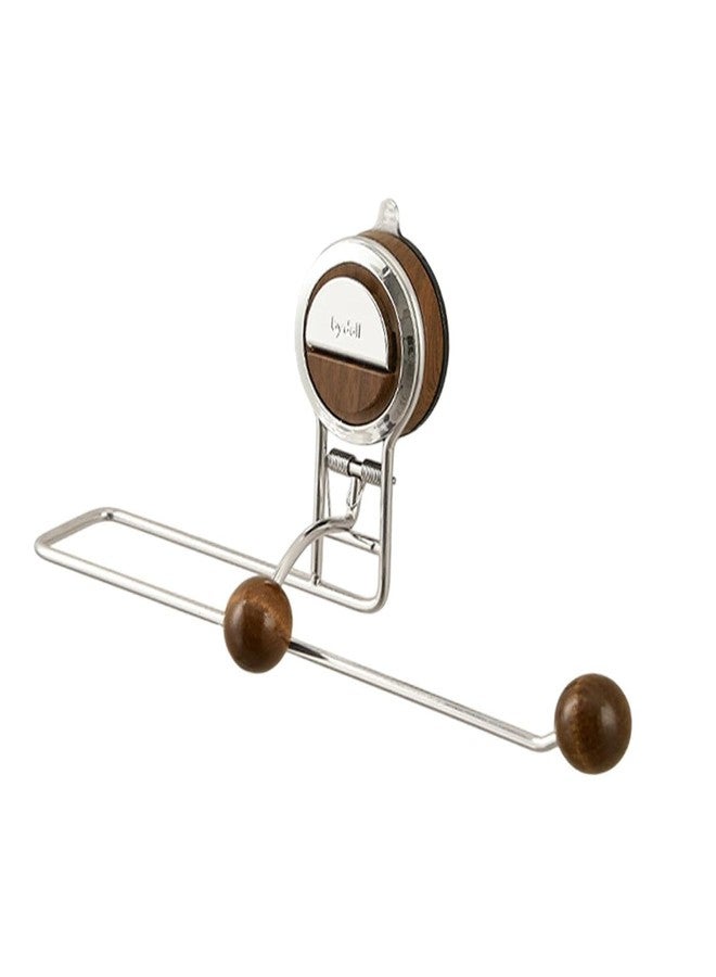 MUGATH Stainless Steel Paper Towel Holder Wall Mounted, No Drill Sticky Installation, Walnut Finish Roll Stand for Kitchen & Pantry - Image 1