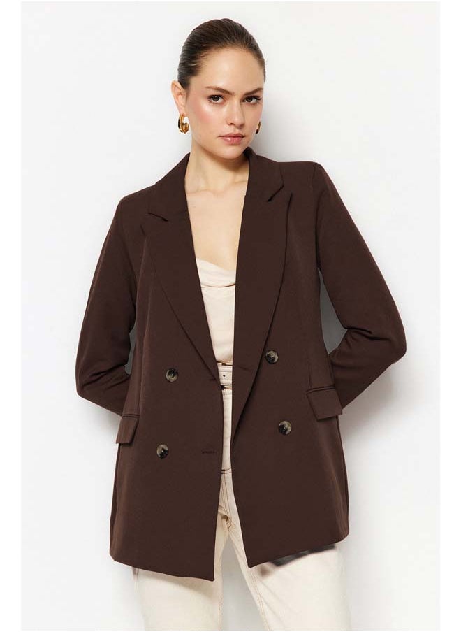 trendyol - Dark Brown Lined Double Breasted Blazer Jacket TWOAW21CE0145 - Image 1