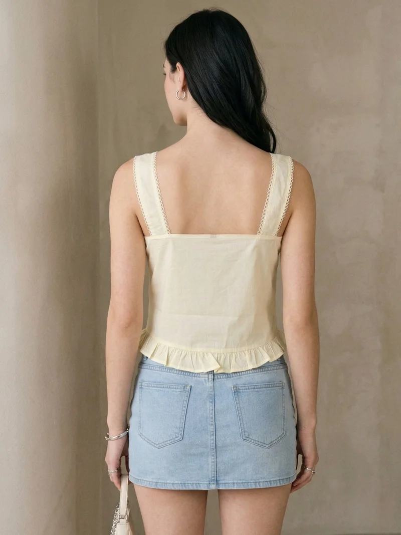 Outzidr  Yellow Square Neck Frill Crop Top for Women | Best Price UAE