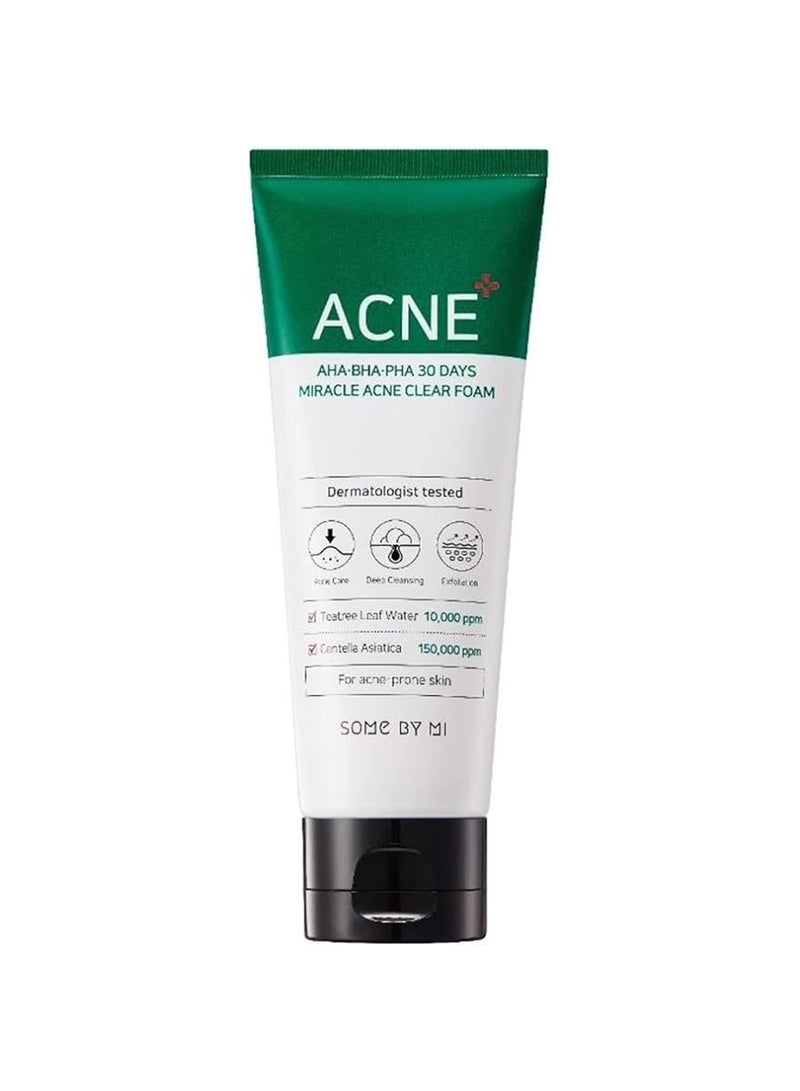 Some by Mi Aha Bha Pha 30 Days Miracle Acne Clear Foam - Made From Tea Tree Leaf Water For Acne Prone Skin - Daily Face Cleanser For Removing Sebum And Dead Cells 100ml - Image 1