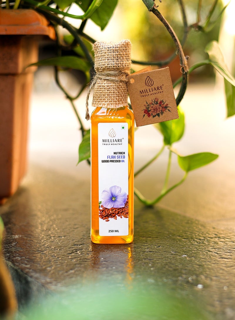 Milliare Flaxseed Wood Pressed Oil, Organic Oil for Hair Growth, Hexane-Free for Skin Care,for Heart Health, & Hormonal Balance – 250ml | Essential Oil - Image 1