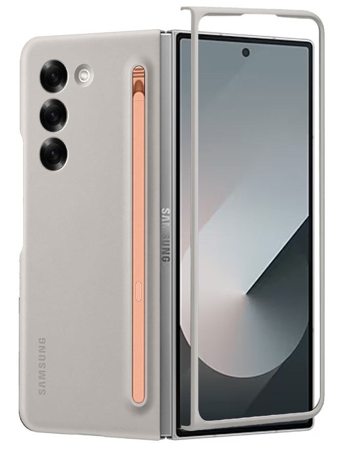 CATANES - (for Samsung Galaxy Z Fold 6) Case with Screen Protector Ultra Hybrid Premium Case with Built-in New Compact S Pen, Holder and Storage Slot for Pen Sand Grey - Image 1
