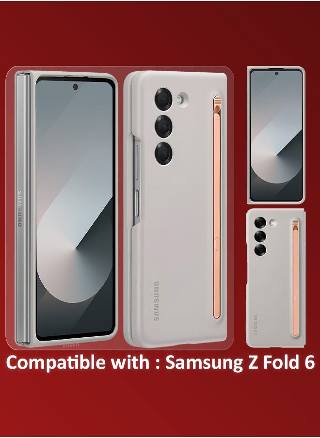 CATANES - (for Samsung Galaxy Z Fold 6) Case with Screen Protector Ultra Hybrid Premium Case with Built-in New Compact S Pen, Holder and Storage Slot for Pen Sand Grey - Image 1