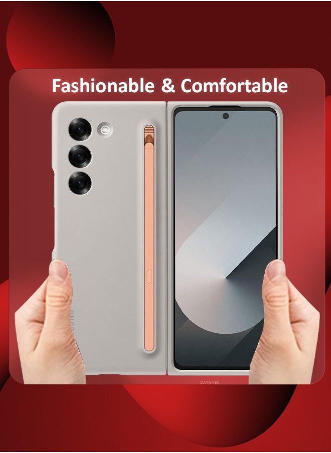 CATANES - (for Samsung Galaxy Z Fold 6) Case with Screen Protector Ultra Hybrid Premium Case with Built-in New Compact S Pen, Holder and Storage Slot for Pen Sand Grey - Image 1