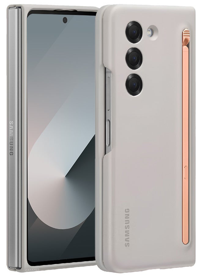 CATANES - (for Samsung Galaxy Z Fold 6) Case with Screen Protector Ultra Hybrid Premium Case with Built-in New Compact S Pen, Holder and Storage Slot for Pen Sand Grey - Image 1