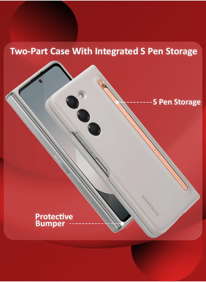 CATANES - (for Samsung Galaxy Z Fold 6) Case with Screen Protector Ultra Hybrid Premium Case with Built-in New Compact S Pen, Holder and Storage Slot for Pen Sand Grey - Image 1