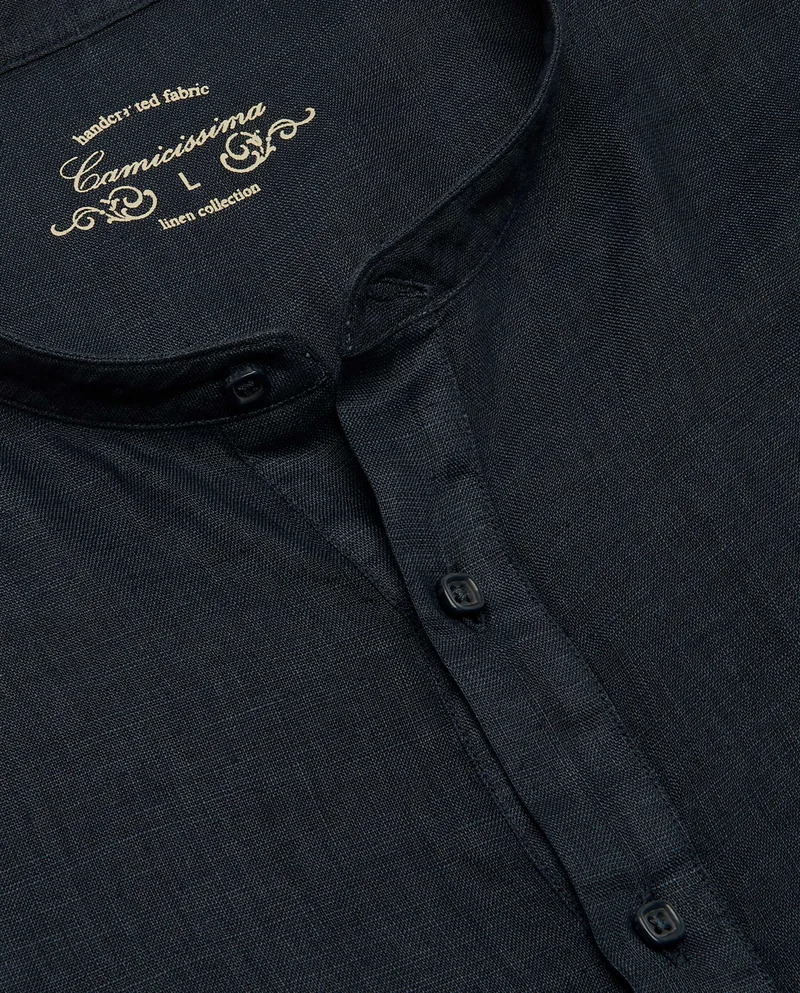 كاميتشسما قميص عصري سيراف من الكتان المصبوغ باللون الأزرق الداكن