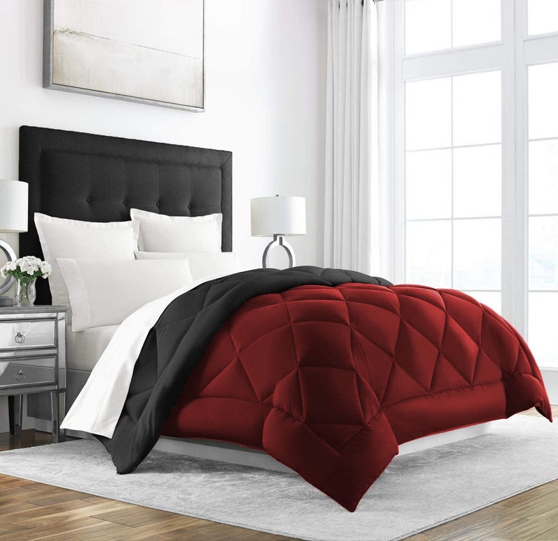 Linenovation All Season Microfiber Reversable DuvetAC ComforterQuilt Black Red Double Size 90 Inch x 100 Inch - Image 1