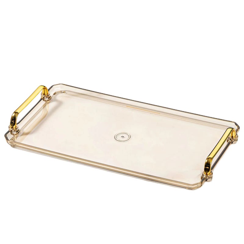 Waltsun Acrylic Serving Tray with Handles Ottoman Countertop Decorative Tray Serving Tray Spill-Proof Tray for Coffee Table Living Room Bedroom16 x 9 x 0.8 inches (Amber) - Image 1