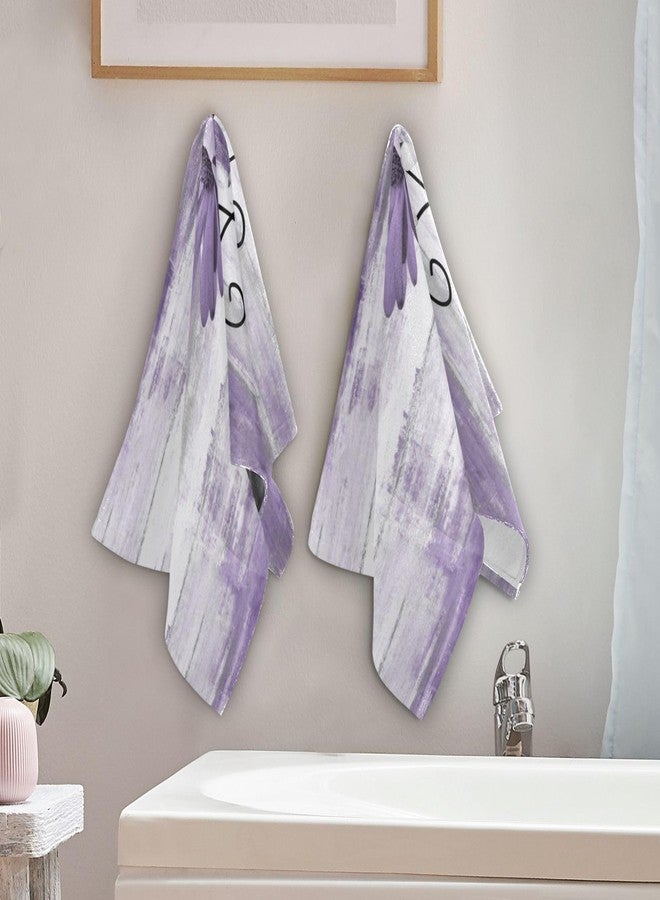 AIYOOLER Purple Daisy Hand Towels for Bathroom Set of 2 Soft Absorbent Rustic Floral Butterfly Country Wooden Bath Towels Decorative Kitchen Dish Towel Farm Bathroom Towels for Guest Shower 28x14in - Image 3