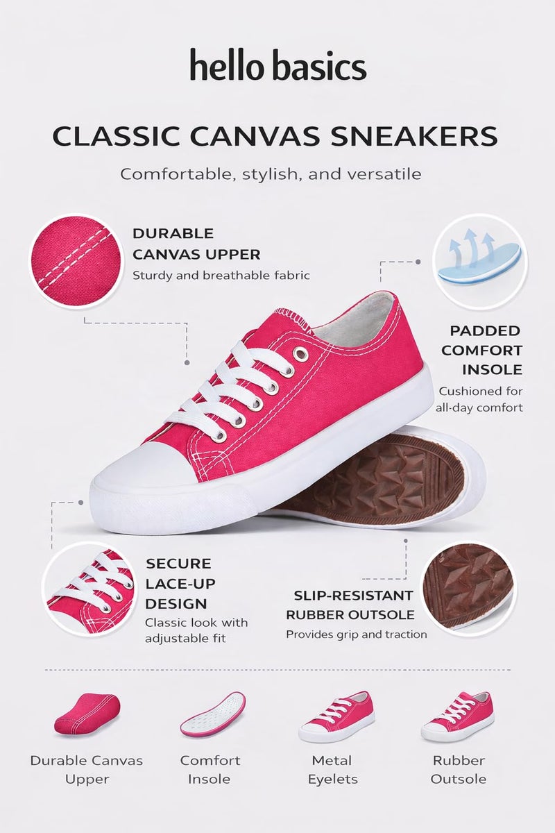 hello basics Canvas Shoes for Women Casual Low Top Pink Sneakers Fashion Womens Tennis Shoes, Pink, Size 11 - Image 3