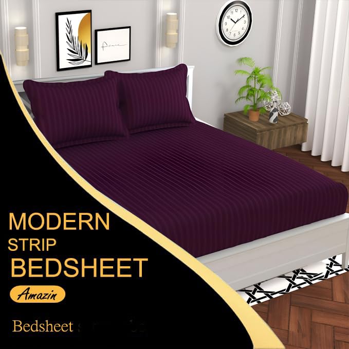 STARNSTYLE 220 Cotton Feel Glace Cotton Double Bedsheet with 2 Pillow Cover (90x90 inch) Wine - Image 2