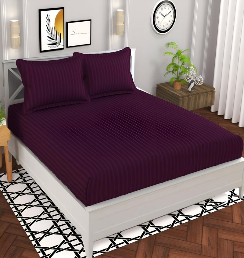 STARNSTYLE 220 Cotton Feel Glace Cotton Double Bedsheet with 2 Pillow Cover (90x90 inch) Wine - Image 1