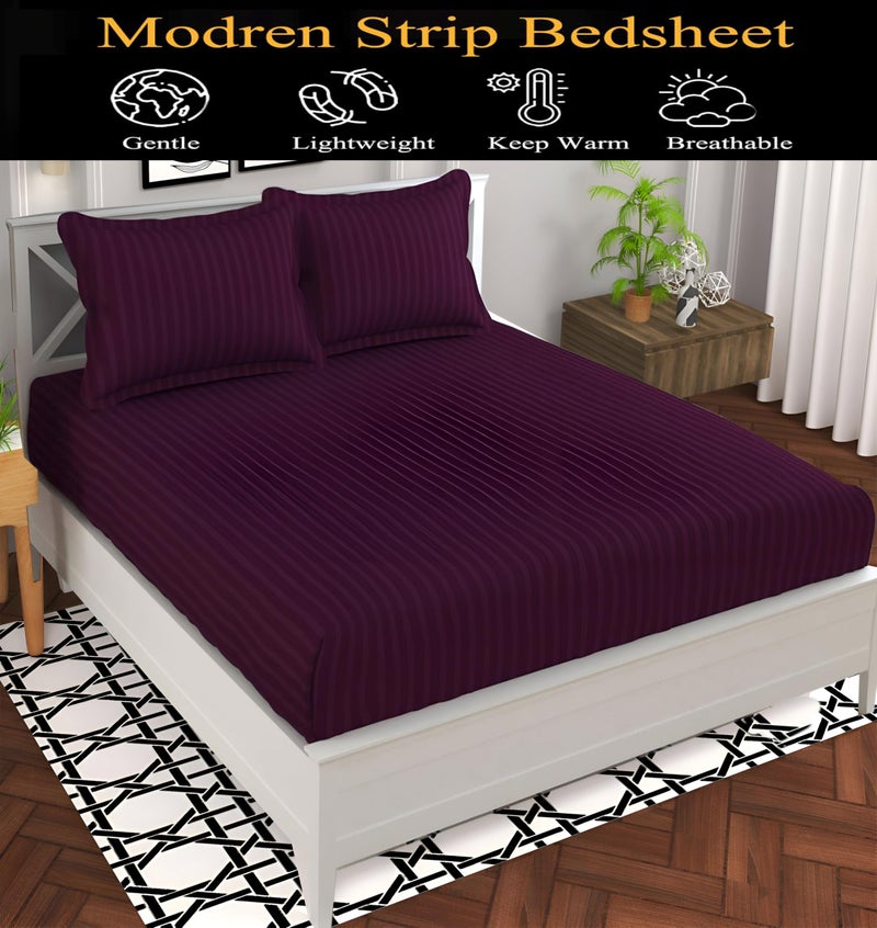 STARNSTYLE 220 Cotton Feel Glace Cotton Double Bedsheet with 2 Pillow Cover (90x90 inch) Wine - Image 3