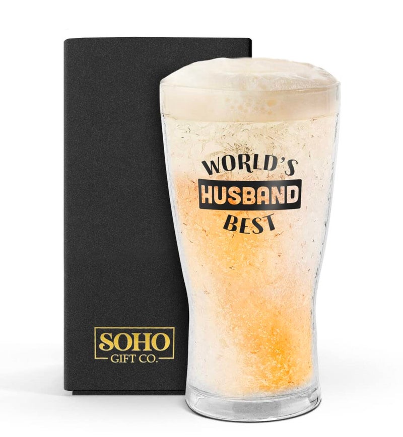 GALVANOX 14oz Plastic Chiller Mug Frozen Drinking Glass for Christmas, Birthday, Valentines Day Worlds Best Husband (Gift-Boxed) - Image 1