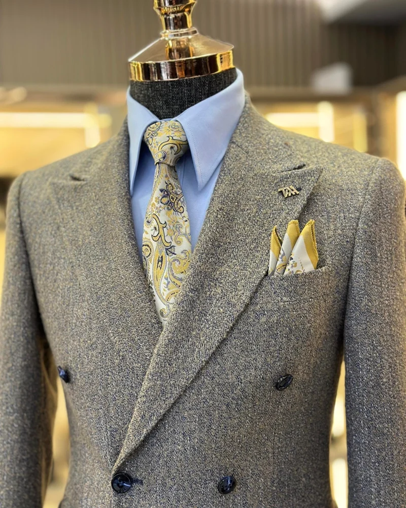 Terzi Adem Altun Terziademaltun Italian Style Double Breasted Men's Single Jacket Blue T10894