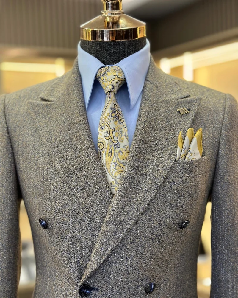 Terzi Adem Altun Terziademaltun Italian Style Double Breasted Men's Single Jacket Blue T10894