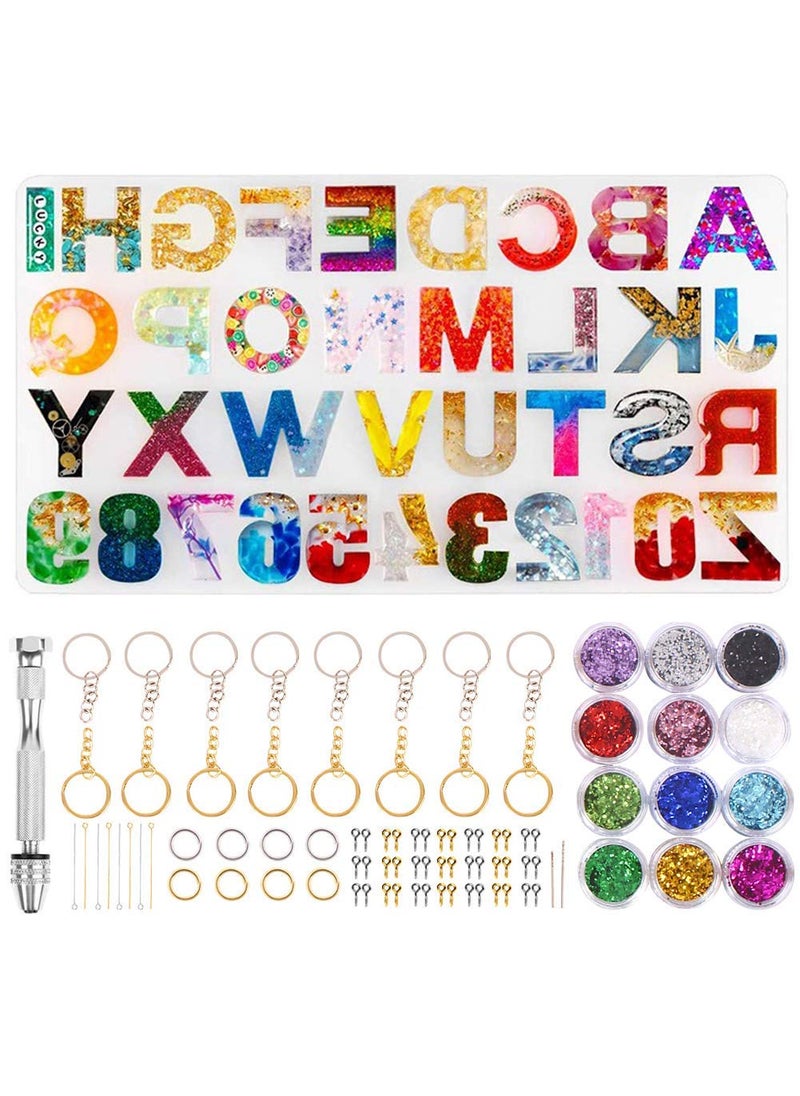 HASTHIP HASTHIP® Alphabet Resin Art Kit with Moulds, Letter and Numbers Resin Silicone Resin Art, Resin Jewellery Mould, DIY Letter Key Chain, Pendant, Jewelry Making Molds for Resin, Multicolor  - Image 1