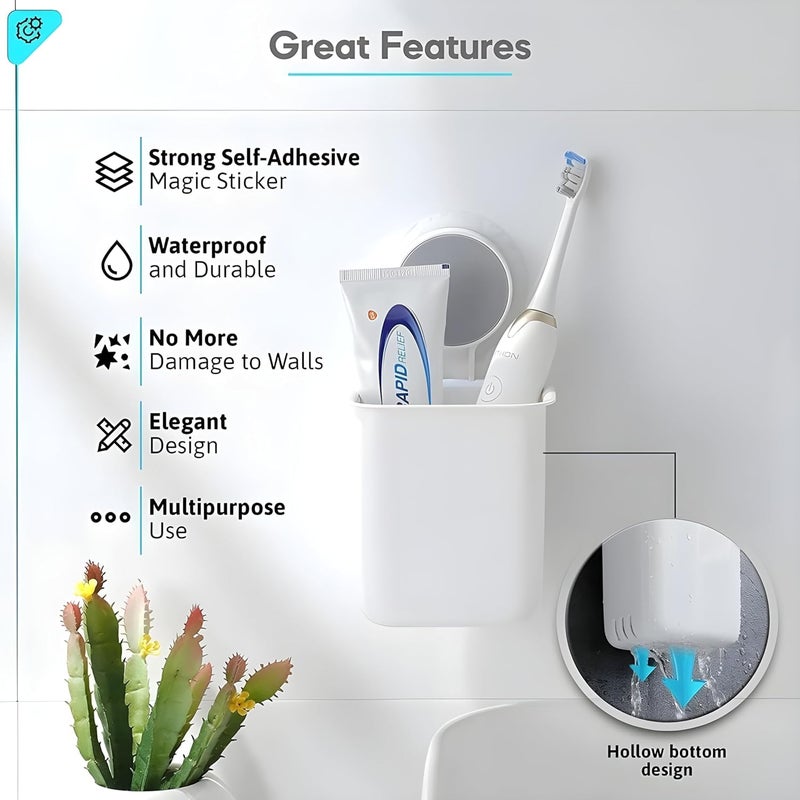 Boniry Plastic Toothbrush Holders for Bathroom WallMounted Brush Holder Tooth Brushes Holder Stand Bathroom Organiser and Toothpaste Holder Washroom Organizer and Brush Stand Abs White 2 Pcs - Image 3